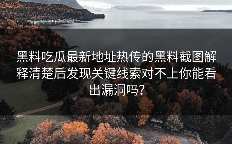 黑料吃瓜最新地址热传的黑料截图解释清楚后发现关键线索对不上你能看出漏洞吗？